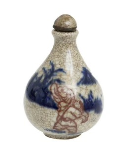 Botella de tabaco china vintage café con leche esmalte craquelado forma de pera con tapón - Imagen 1 de 6