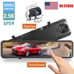 Campark 12" GPS 2.5K Dual Lens Mirror Dash Cam Touch Screen Car DVR Recorder - Picture 1 of 7