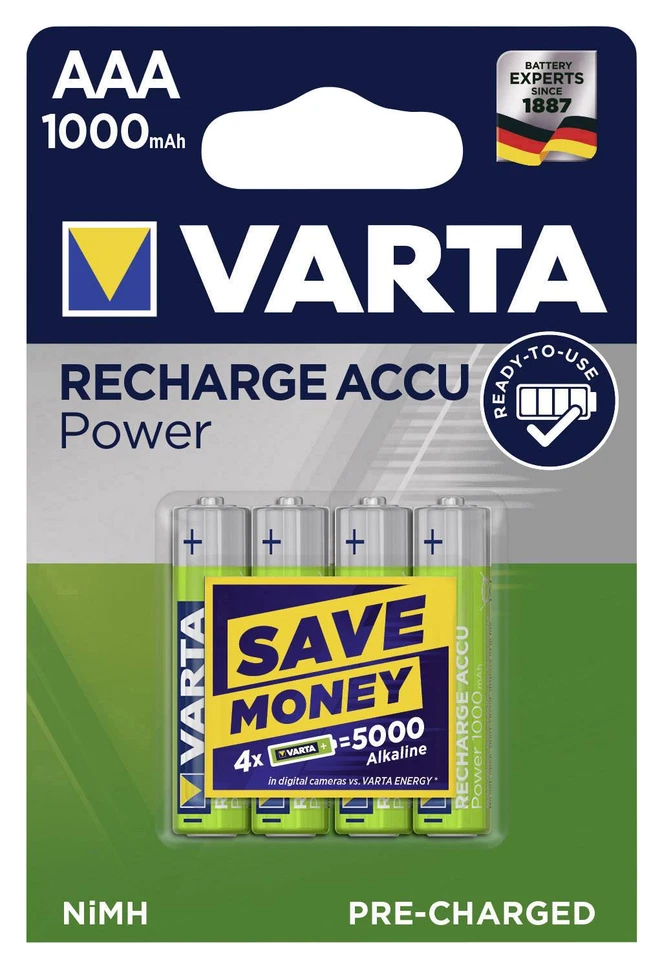 Piles AAA VARTA rechargeables accu Power HR03 1000 mAh ** PRIX DEGRESSIF ** - Photo 1/1