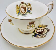 Royal Albert Footed Cup & Saucer CORONATION Queen Elizabeth; Portrait Teacup