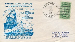 KARINEHÜLLE MILITÄR EVENT FDC - 1950 USS GYATT DD712 ALTE EISENSEITEN SESQUICENTENN - Bild 1 von 1