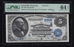 US 1882 $5 Date Back NB Kentucky Louisville KY Chtr#5312 FR 537 PMG 64 EPQ (856) - Picture 1 of 2