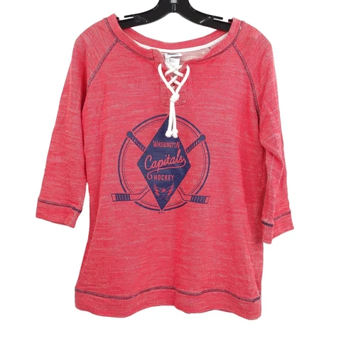 NHL Washington Capitals Hockey Pullover Top Size L 12/14 Lace Up Neck Sweater Cover