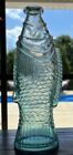 Clear Aqua Blue Fish Shaped Bottle With Cork 9" Tall
