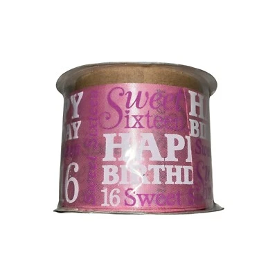 New Berwick Offray Sweet Sixteen Happy Birthday Pink 2.5" X 10 Yards Ribbon - Image 1 of 3