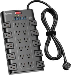 Protector contra sobretensiones de tira de alimentación con 22 tomas de CA y 6 puertos de carga USB 1875W/15A - Imagen 1 de 9