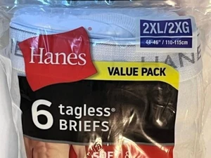 Hanes Tagless Briefs 6-Pack Full-rise White Underwear Size 2XL Wicking Cotton - Picture 1 of 5