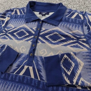 Ralph Lauren Chaps Shirt Womens L Blue Aztec Tribal Western Popover Long Sleeve - Picture 1 of 8