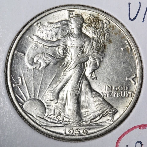 1936-S Walking Liberty Silver Half Dollar CHOICE AU+/UNC E342 WPM Cover