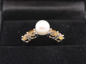 Süßwasser Zuchtperlen & Citrin Sterling Silber Ring Größe Q Neu unbenutzt - Bild 1 von 18