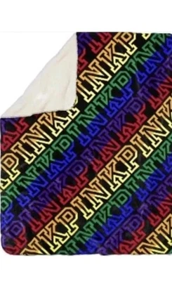 Victorias Secret 粉色 彩虹 夏尔巴毯 全新 包装 Pride 罕见 HTF — 第 1/3 张图片