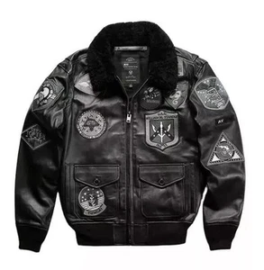 Avirex Men's Black Bomber American Flight Jacket Genuine Cowhide Leather Jacket - Picture 1 of 6