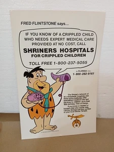 Vintage SHRINERS HOSPITALS for CRIPPLED CHILDREN Sign - Poster Fred Flintstone - Picture 1 of 12