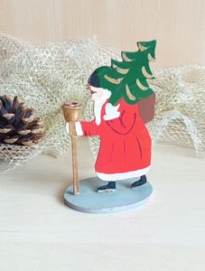 Alte Holz Flachfigur Ruprecht Weihnachsmann Kerzenhalter Vintage Handarbeit  - Bild 1 von 8