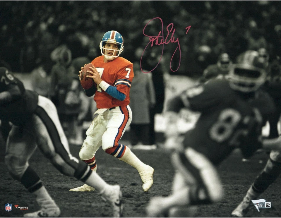 John Elway Denver Broncos Firmado 11x14 Camiseta Retro Foco Foto 1 de 1