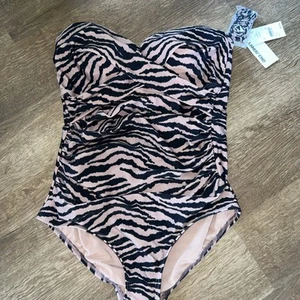 Lands End Swimsuit Women's Animal Rouching Convertible Strap L 14 16 360 Control - Picture 1 of 9
