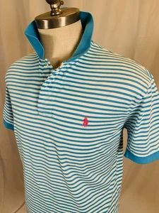 POLO RALPH LAUREN Mens Polo Shirt Aqua/White Stripe, Large - Picture 1 of 11