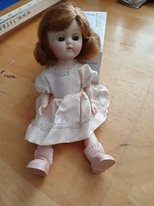 Vintage Rolly Eyes Doll in Pink Dress, Socks & Shoes. Brown Hair. 7.5" Tall - Picture 1 of 11