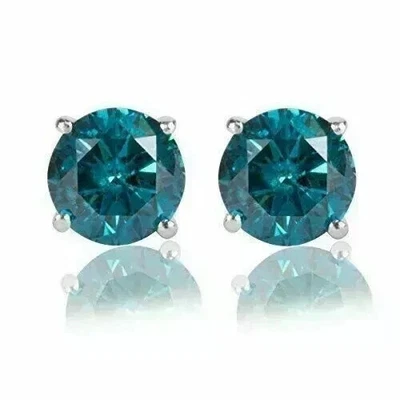 2Ctw Round Lab-Created London Blue Topaz Solitaire Stud Earrings 14K Gold Plated - Image 1 of 4