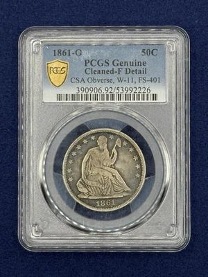 Medio dólar sentado 1861 O 50C CSA anverso FS-401 PCGS detalles finos *RARO* Foto 1 de 2