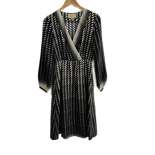 Abito donna GUCCI 643440 ZAGHV grigio scuro panna originale