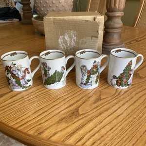 Vintage Fitz & Floyd Mugs Set 4 Deck the Halls Christmas Cup Made in Japan +box - Picture 1 of 18