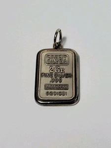 Credito Argento 2 Grammi .999 Argento Fine Lingotto In Porta Ciondolo Presidente - Foto 1 di 3