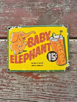 Porcelain Baby Elephant Orange Sign Beverage Bar Farming Seed Feed Oil Tractor  - Image 1 of 4
