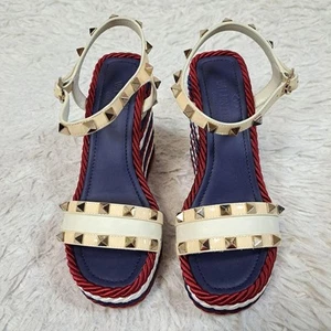 VALENTINO GARAVANI Rockstud Suela de cuña Sandalia Azul Blanco Talla US5 EU35... - Imagen 1 de 8