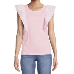 Time And Tru Womens Medium Flutter Sleeve Mixed Media Top New NWT P To P 19” - Picture 1 of 4