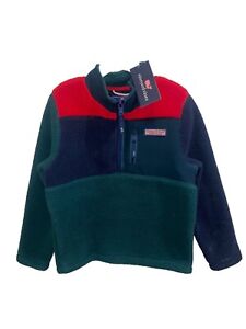 Vineyard Vines Boys Charleston Green Sherpa Colorblock 1/2 Zip Sweater Large NWT