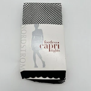 VINTAGE NORDSTROM WOMENS FOOTLESS TIGHTS CAPRI LENGTH BLACK FISHNET MADE IN USA - Picture 1 of 3