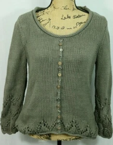 Suéter tejido a mano PURO para mujer S/M botones decorativos puño recortado suéter algodón - Imagen 1 de 8