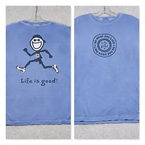 Life Is Good Shirt Medium Blue Short Sleeve Pullover Vintage Running Jake - Picture 1 of 11