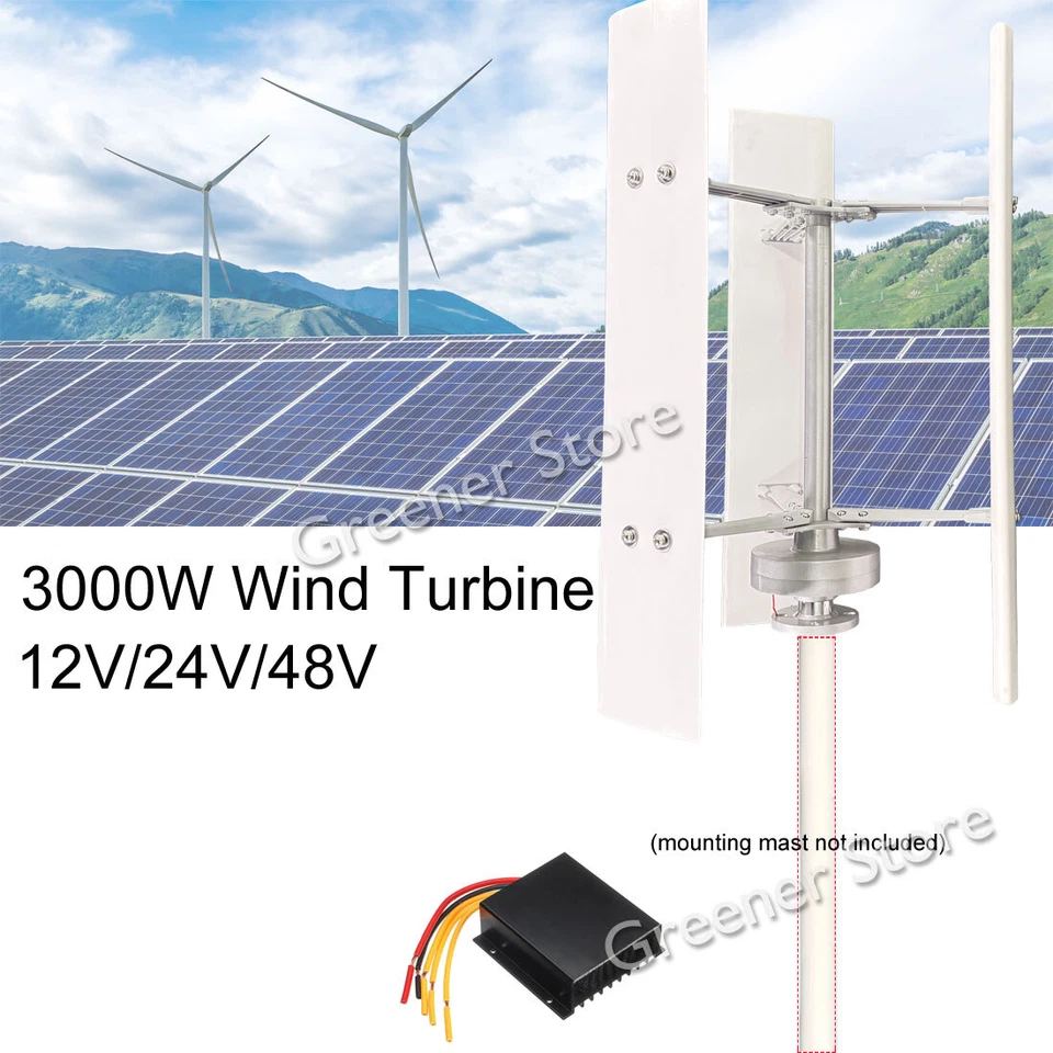3000W 12/24V 48V Vertical Wind Turbine Generator Charge Controller Green Power - Image 1 of 4