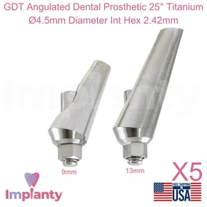 5x GDT Prótesis Dental Angulada 25° Titanio Ø4.5mm Diámetro Int Hex 2.42mm - Imagen 1 de 4