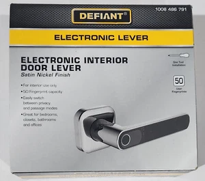 DEFIANT Satin Nickel Door Lever with Biometric Fingerprint Deadbolt. LH01-SN - Picture 1 of 3
