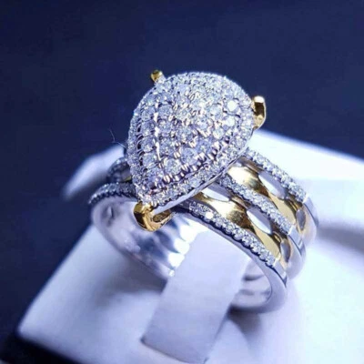 1.50 Ct Round Cut Diamond Pear Shape Cluster Wedding Ring 14k Yellow Gold Finish - Image 1 of 4
