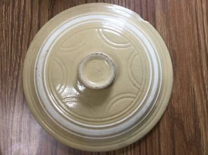 Vintage Yellow Ware Pottery Crock white band Stoneware Lid Scallop *As is - Picture 1 of 7