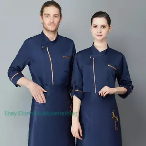Men Women Chef Jacket Cook 3/4 Sleeve Coat Kitchen Workwear Unisex Uniform M-4XL - Picture 1 of 12