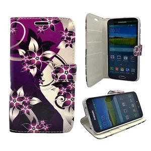 CASE FOR SAMSUNG GALAXY S5 MINI PURPLE CREAM FLOWER PRINT WALLET PU LEATHER - Picture 1 of 6
