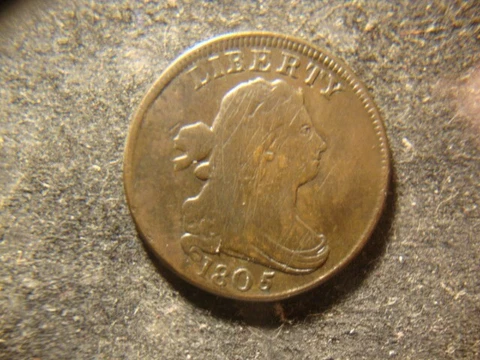 1805 VF Detail Draped Bust Half Cent C-3 Small 5 with Stems R-6 Coin RXR Cover