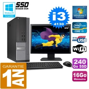 PC DELL 7020 SFF Core I3-4130 RAM 16Go Scheibe 240 GB SSD Wifi W7 Bildschirm 22 - Bild 1 von 4