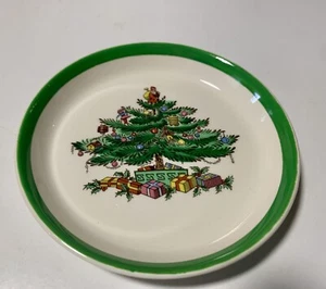 SPODE CHRISTMAS TREE Round Coaster Trinket Dish Butter Nut Tray 4” - Picture 1 of 3