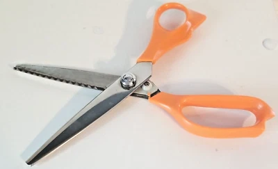 Pinking Crafting Scissors 8" Zig Zag Pattern Orange Handle Stainless - Image 1 of 4