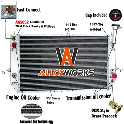 4 Rows Aluminum Radiator Fit 1996-2005 2000 Chevy Astro GMC Safari V6 4.3L AT - Imagem 1 de 4