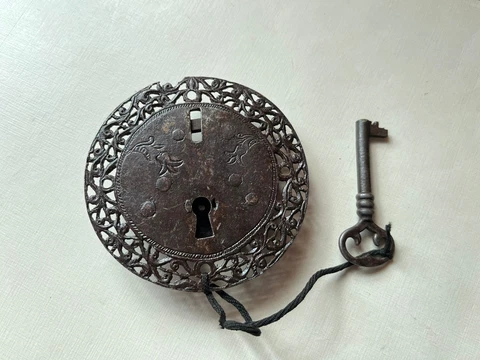 Antique Metal Door Lock 17th Century Colonial Spanish Handmade Hand Forged rare Cover
