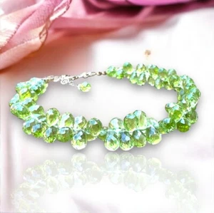 Spectacular Briolette Natural Untreated Peridot Bracelet 14k Solid Gold , August - Picture 1 of 9