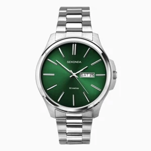 Sekonda Herrenuhr 30152 - grünes Zifferblatt Edelstahl - Bild 1 von 5