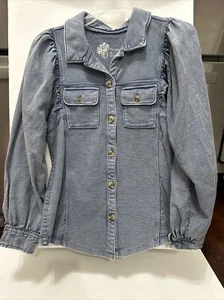 Pilcro Sz XS Chambray Shacket Button Up Cotton Knit Shirt Jacket Blue - Picture 1 of 12